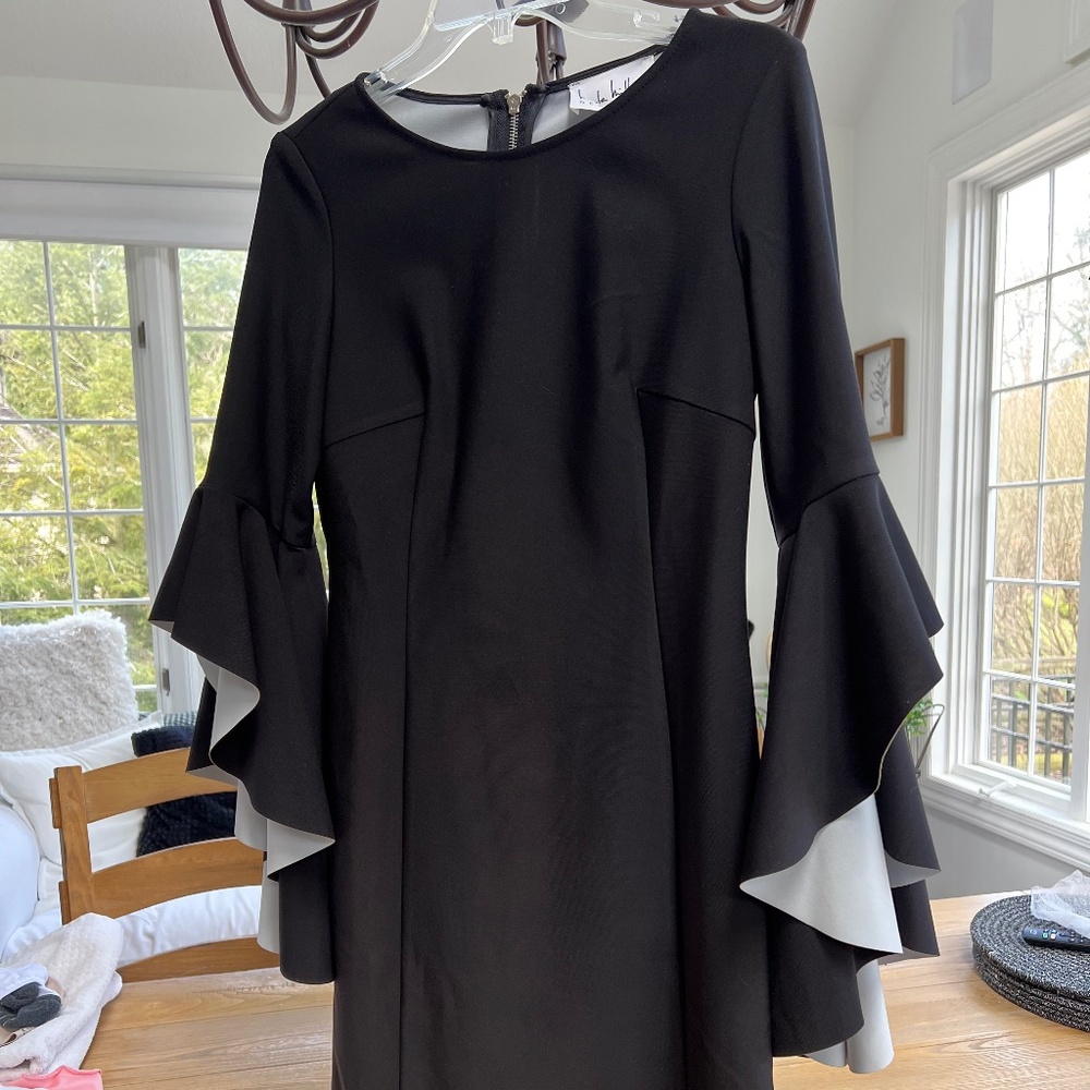 Nicole Miller Black & White Peplum Sleeve Dress
